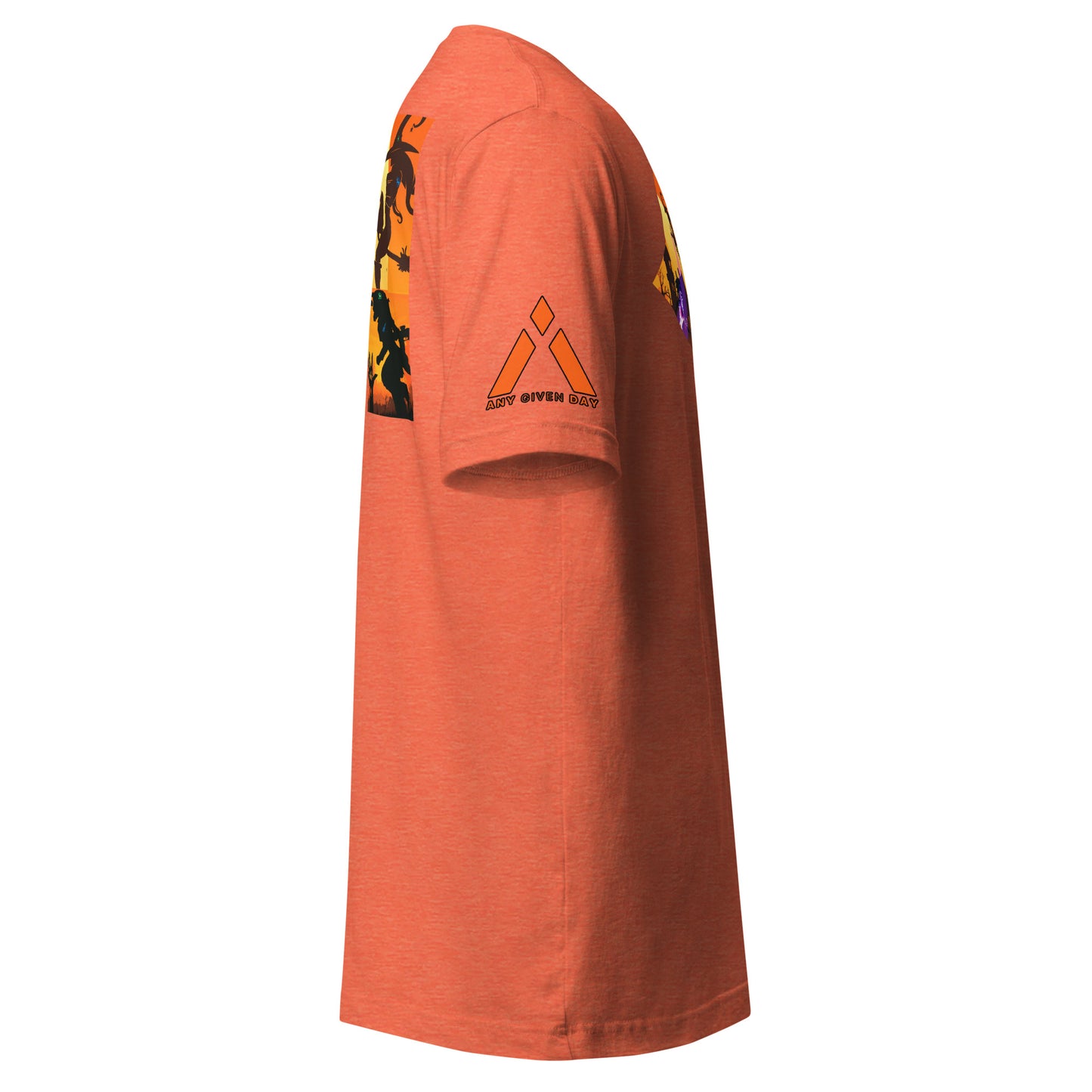 Orange t-shirt with graphics on a white background