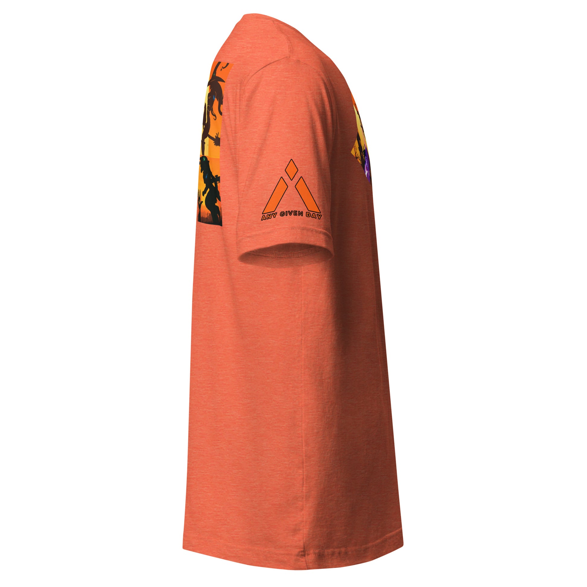 Orange t-shirt with graphics on a white background